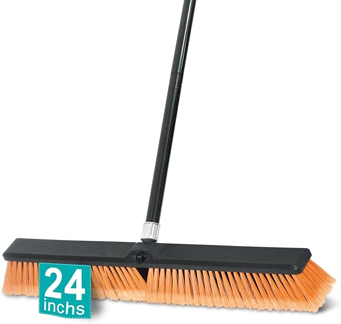 PBHEPJ 24 Inchs Push Broom Outdoor Heavy Duty Shop Broom with 60 Long Handle for Cleaning Outdoor or Indoor Tile Garage Shop Deck Concrete Wood Stone Patio Floor