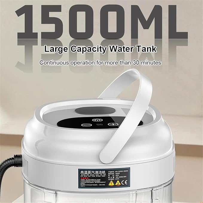 3500W High Pressure Steam Cleaner Handheld Steam Cleaner for Home Kitchen Hood Car Cleaning Touch Screen + 6 Adjustable Steam Levels 1500ml Water TankWhite