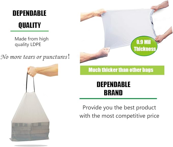 Besli 10 Gallon Drawstring Trash Bag Garbage Bag Trash Can Liner0.9 Mil90 Counts