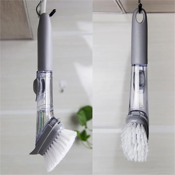 Refillable Liquid Cleaning Brush Kitchen Bowl Scrubber Cleaning Sponge Long Handle Dispenser Cleaner Tool With Dish Soap Washing(1)