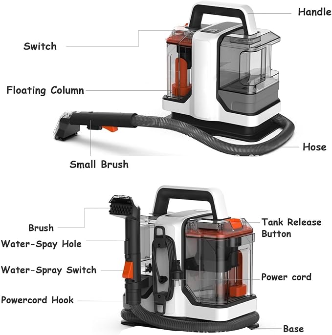 Carpet Cleaning Machine Upholstery Cleaning Machine Handheld Spot Cleaner Deep Cleaning for Pet Stains Sofas Carpets Car Seats Corded Dual Removable Water Tanks