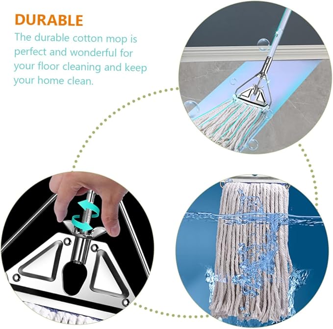 Cotton Mop with Long Handle for Wet and Dry Cleaning Durable Floor Cleaning Tool for Hardwood Laminate Tile and Excellent Water Absorption and Wear Resistance