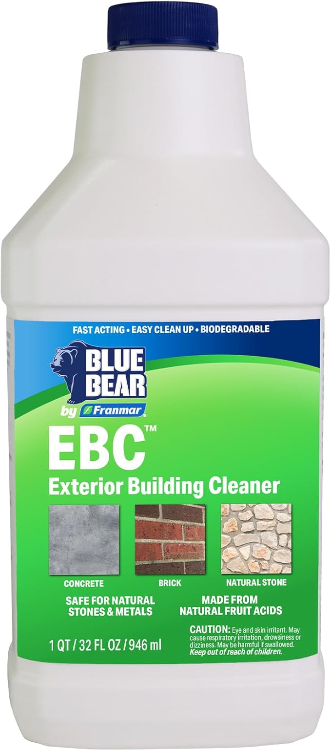 Blue Bear EBC Exterior Building Cleaner - Natural Fruit Acid Concentrate for Brick Stone Concrete &amp Metal-Removes Efflorescence Lime Residue Moss Algae &amp Dirt - Low VOC Biodegradable (1