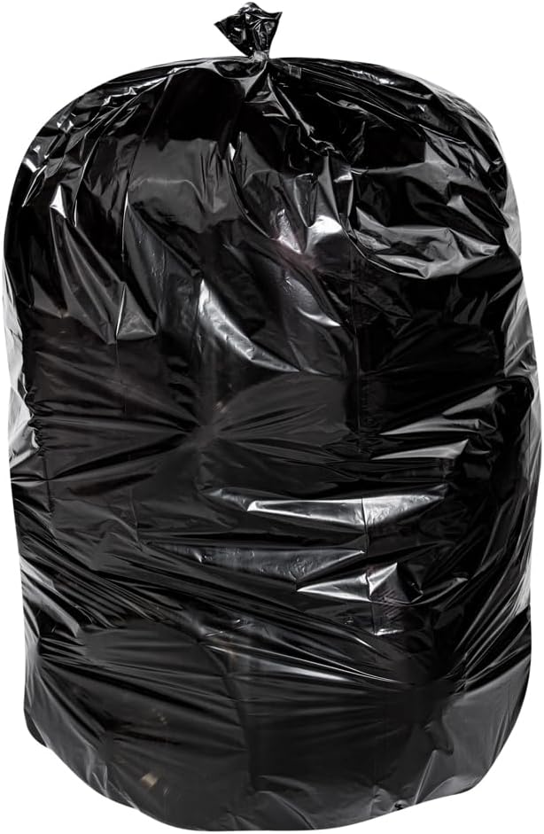 Restaurantware RW Clean 55 Gallon Trash Bags 100 Light-Duty Garbage Can Liners - Fits 55-60 Gallon Trash Cans Stretchable Black Plastic Bin Liners With Star Seal Bottom