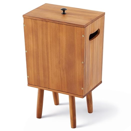 Ctosree 3 Gallons Wooden Wastebasket with Lid Wood Trash Can with Handles and Legs Rectangular Garbage Bin for Bedroom Bathroom Kitchen Living Room Office Decorative