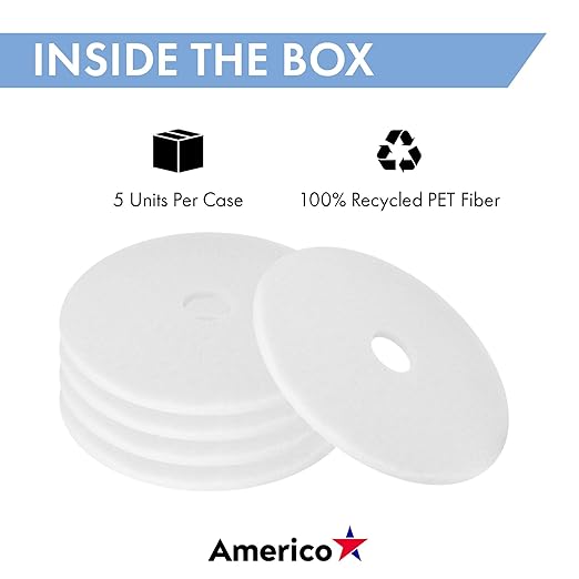 Americo White Super Polish Floor Pad 18 Diameter 3.25 Center Hole 5 Pads/Case Machine Floor Pads for Polishing Dry Floors Made of 100% Recycled Content USA Made