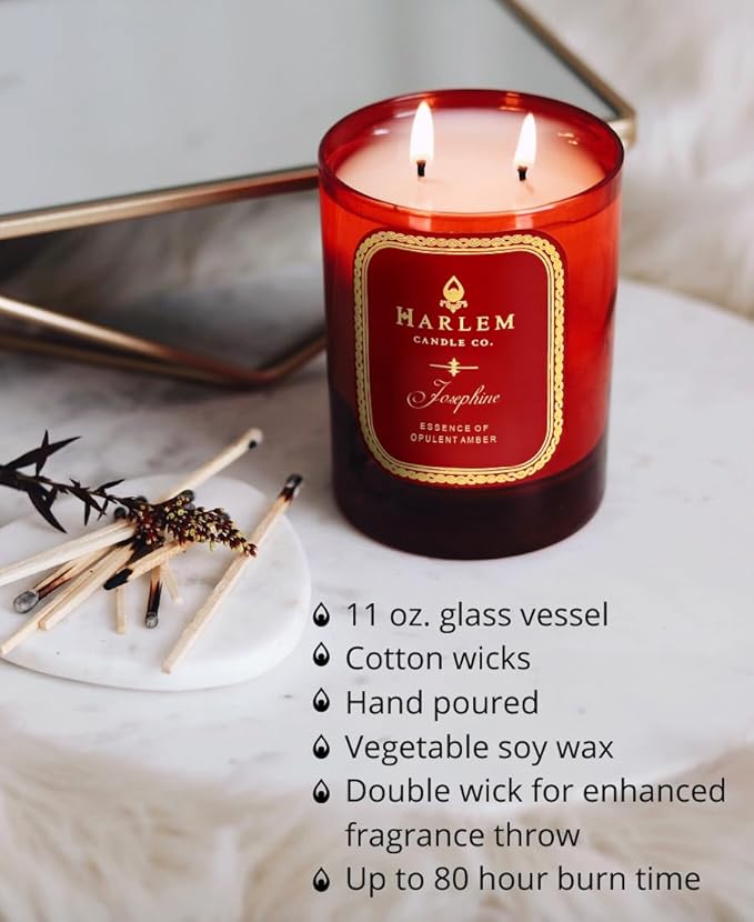 HARLEM CANDLE CO. Josephine - Luxury Scented Soy Candle 11 oz - 80-Hour Burn Time | Rose Jasmine Warm Amber Tonka Bean and Sandalwood | Scented Candles for Women
