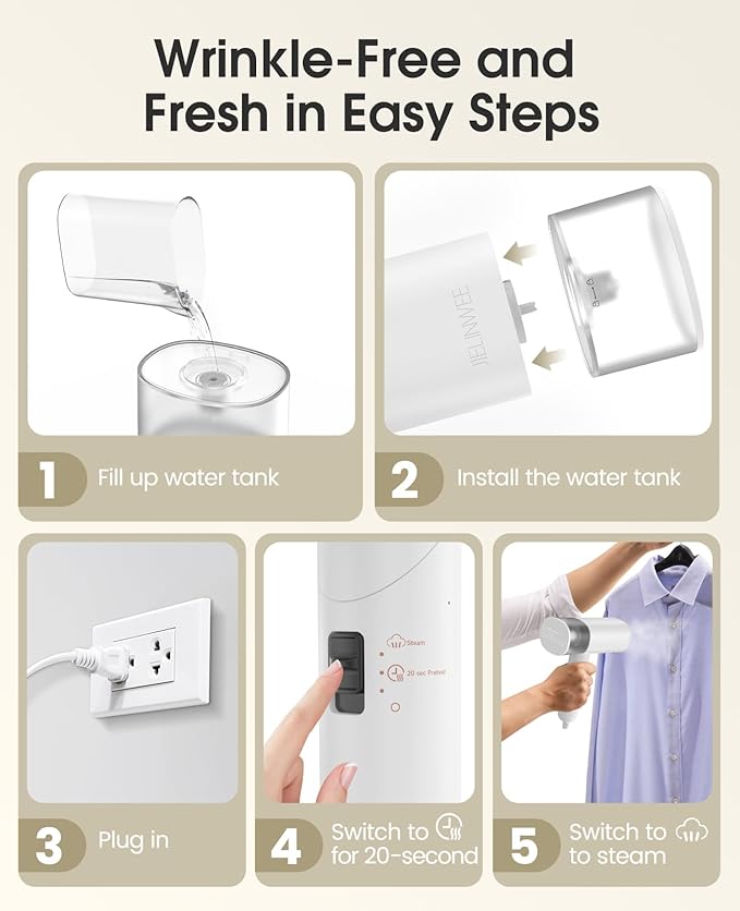 Handheld Steamer for Clothes 1200W Foldable Travel Steamer 20 Sec Preheat Garments Wrinkle Remover 120V Portable Hand Iron with 150ml Water Tank Clothes Steamer for Home Travel-White