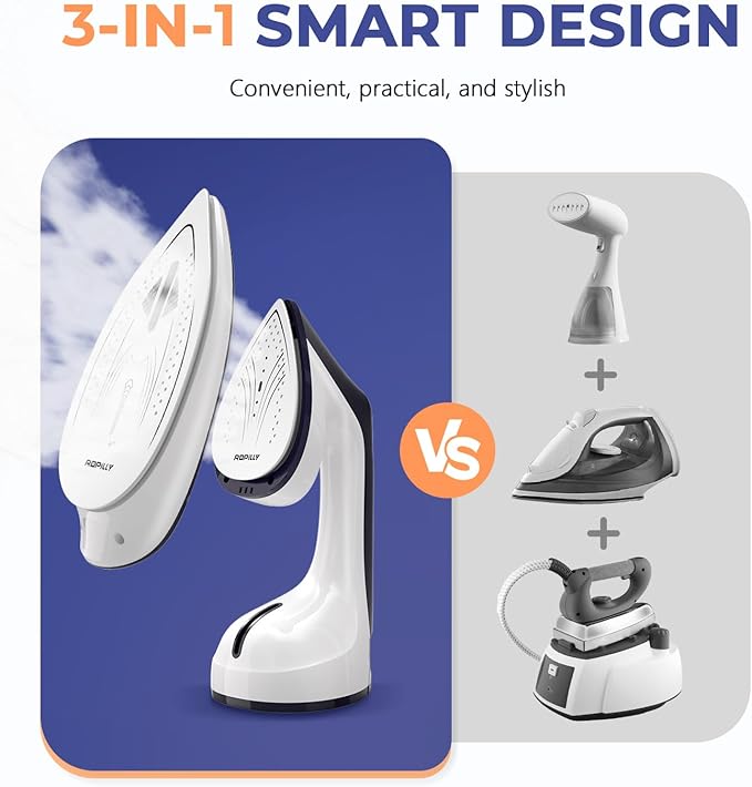 Steamer for Clothes 1600W 2-in-1 Steamer &amp Iron with Large Ceramic Plate Powerful Turbo Steam Smart Temperature Control Auto-Off Wrinkle Remover for All Fabrics