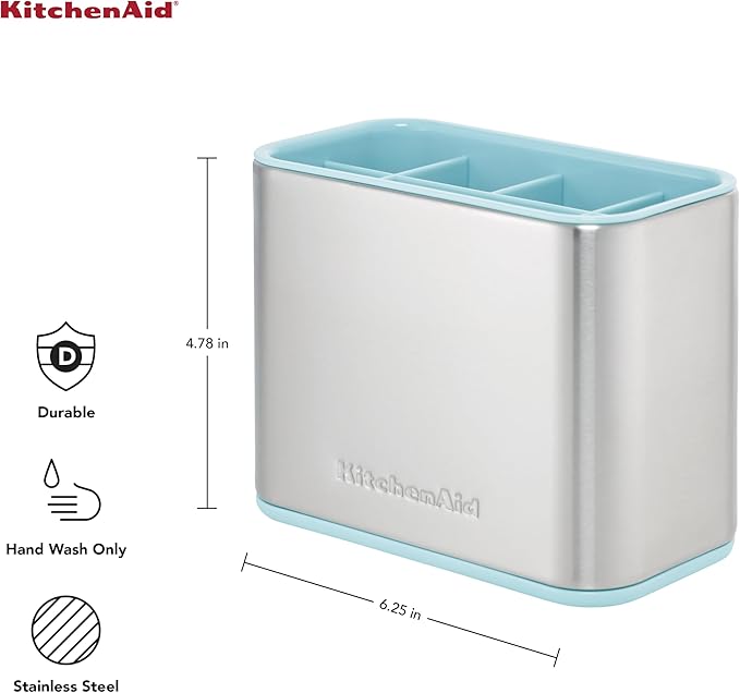 KitchenAid Multi Compartment Sink Brush and Sponge Caddy with Perforation for Quick Air Drying 3.25 x 4.78 x 6.25 Inch Mineral Water