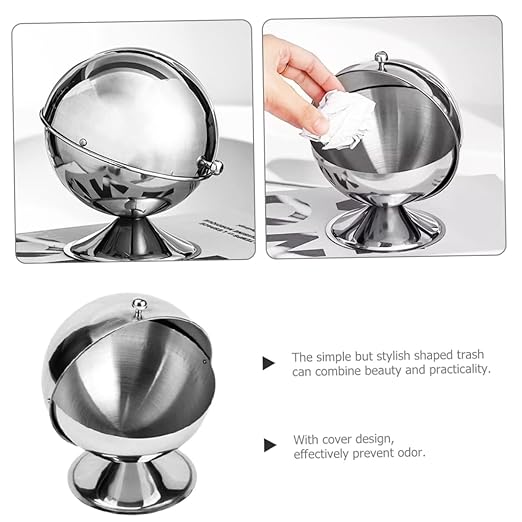 VICASKY Stainless Steel Mini Countertop Trash Can with Lid Small Desktop Wastebasket for Office Bedroom Kitchen Reusable Covered Garbage Bin to Prevent Odor and Keep Spaces Clean