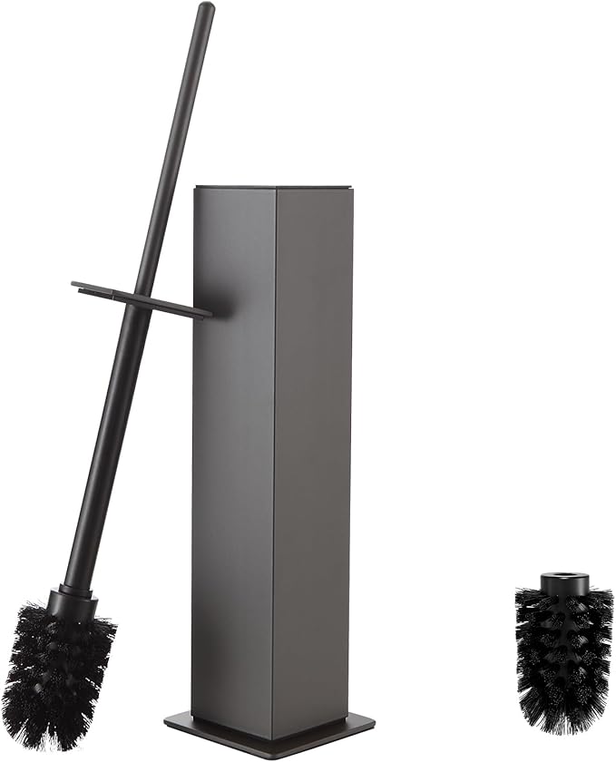 Toilet Brush and Holder Floor Standing Gun Gray with 2 Replaceable Heads Bathroom Toilet Brush Freestanding Toilet Bowl Brush with Removable Liner and Splash Guard Modern Square Design