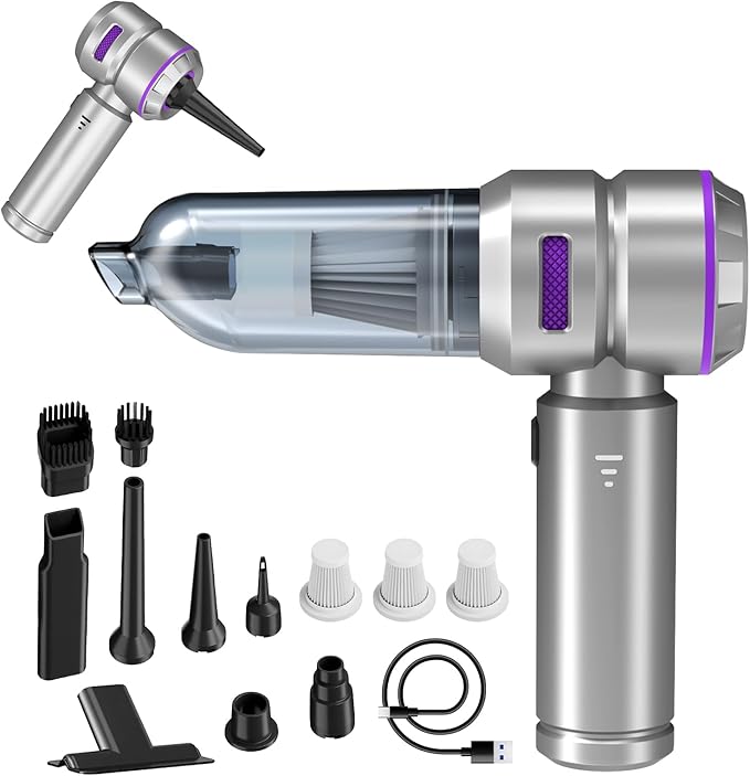 Car Vacuum Portable Cordless 20000pa High Power 4-in-1 Handheld Vacuum Cordless Rechargeable Portable Vacuum with 3 Reusable Filter Small Vacuums for Car Home Office &amp Pet(Silver Purple)