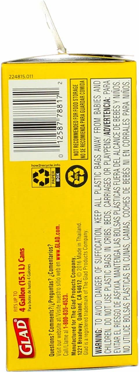 Glad Flat Top Small Garbage Bag 30 Count per Pack - 6 per case.
