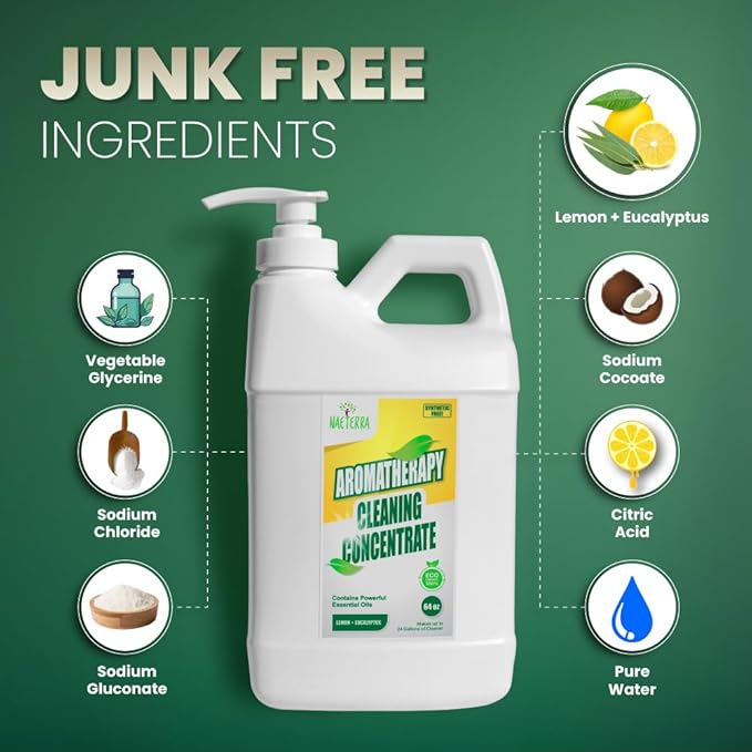 Naeterra Aromatherapy Cleaning Concentrate – Lemon &amp Eucalyptus | Ultra-Concentrated Plant-Based Household Cleaner | Half Gallon Makes 24 Gallons | Non-Toxic &amp Biodegradable