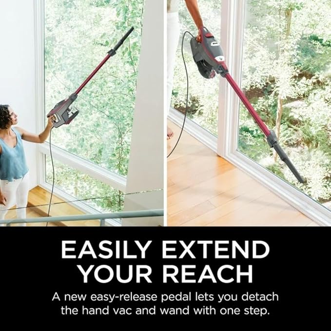 SharkLightweight Corded Stick Vacuum Cleaner with Powerful Suction Swivel Steering and Wall Mount Storage. (Red)