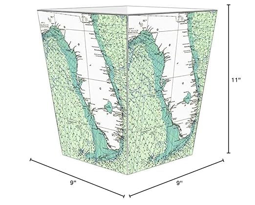 Marye-Kelley-Florida Nautical Chart Wastepaper BasketDecoupage Wood Decorative Wastebasket for Kitchen Bathroom Bedroom Living Room Handmade Made in The USA