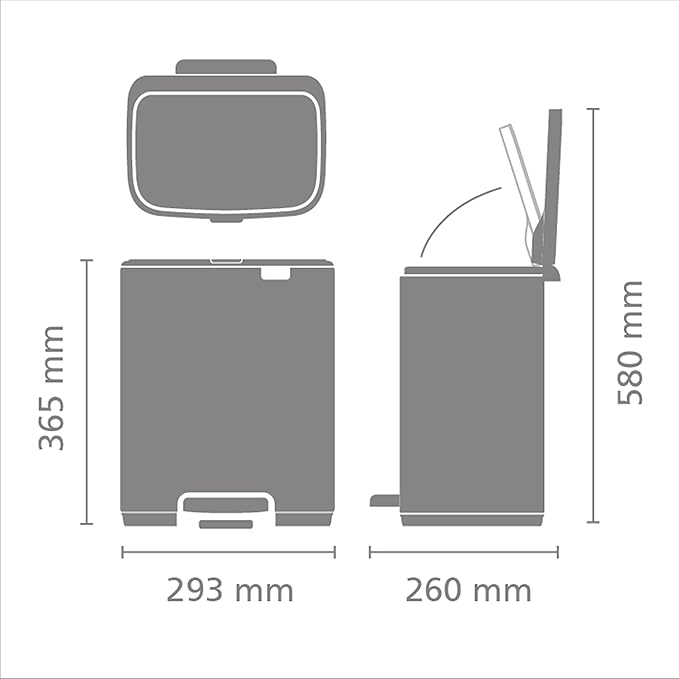 Brabantia Bo Small Step-On Trash Can | 3.2 Gal / 12L | Mineral Infinite Gray | Light-Pedal Soft-Close Bedroom Bathroom Nursery Trash Can Removable Inner Bucket Non-Slip Base | + Trash Bags