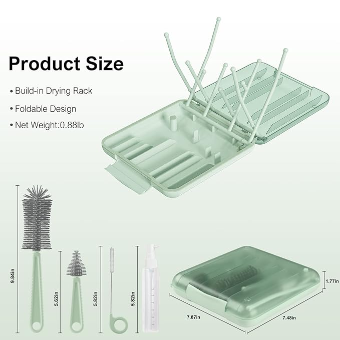 6 in 1 Bottle Cleaner Brush Set with Travel Bottle Drying Racks360° Cleaning Baby Bottle BrushNipple BrushStraw Cleaner BrushSoap Dispenser &amp Organizer CaseBaby Essentials for Home&ampTravel