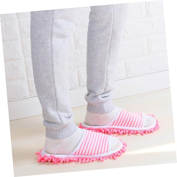 minkissy 2 Pairs Washable Detachable Mop Slippers: Floor Cleaning Unisex House Slippers -striped Indoor Cleaning Shoes for Home Dorm