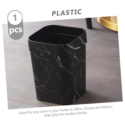 Mobestech Marble Pattern Square Trash Can Lidless Wastebasket for Home Office and Bathroom Design Stylish Marble Finish Space Saving Garbage Bin