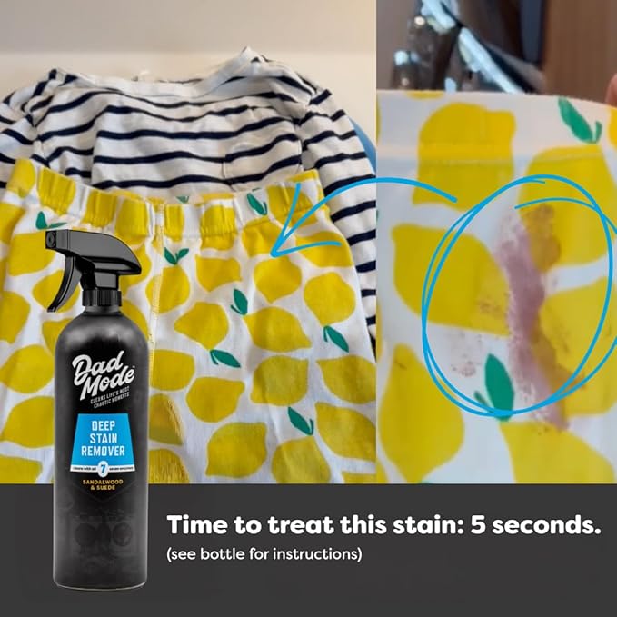 DadMode Laundry Stain Remover | 7-Enzyme Spray for Deep Aged Set-In Clothing Stains | Enzyme Booster Cleans Bodily Fluids Oil Wine Turmeric | Sandalwood &amp Suede | 16oz Bottle + Refill Pouch