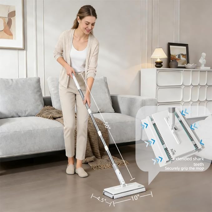 Snap Grip Mini Mop Set with Foot Tap Lock System | 40 Disposable Cleaning Papers | Hands Free Lazy Mop Stick for Kitchen House Wall Toilet | Wet and Dry for Multi Surface Cleaning