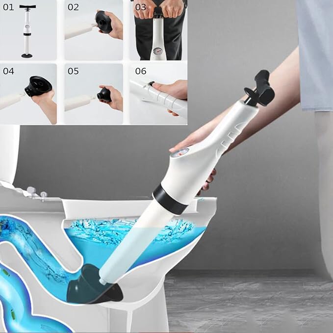 Toilet Plunger Toilet Clog Remover with Replaceable Plug Cordless Manual Toilet Clog Remover High Pressure Air Plunger with Visual Pressure Gauge Suitable for Dredging Pipes