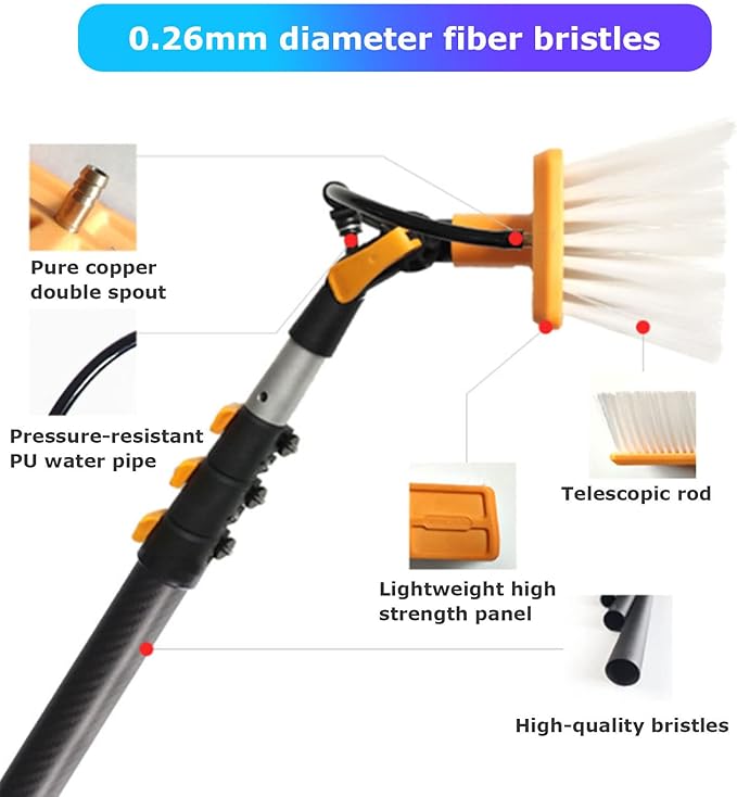 Water Fed Telesbrush Window and Solar Cleaning Pole with Brush Window and Solar Panel Cleaning System Windows Cleaning &amp Washing Tool (3.6M-11.5M)24Ft/7.5M/12Ft/3.6M