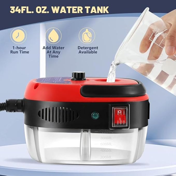 2500w Handheld High-Temperature Pressurized Steam Cleaner 6-Speed Portable Steamer 10s Fast Heating 1.2L Water Tank for Cleaning Auto Detailing Furniture Kitchen Grout FloorTile (Red)