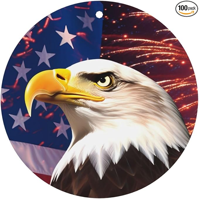 100 PCS Hanging Car Air Freshener Double Sided USA Eagle Flag Automotive Interior Decor Banner Firework Car Essentials for Women Men Lavender Scented