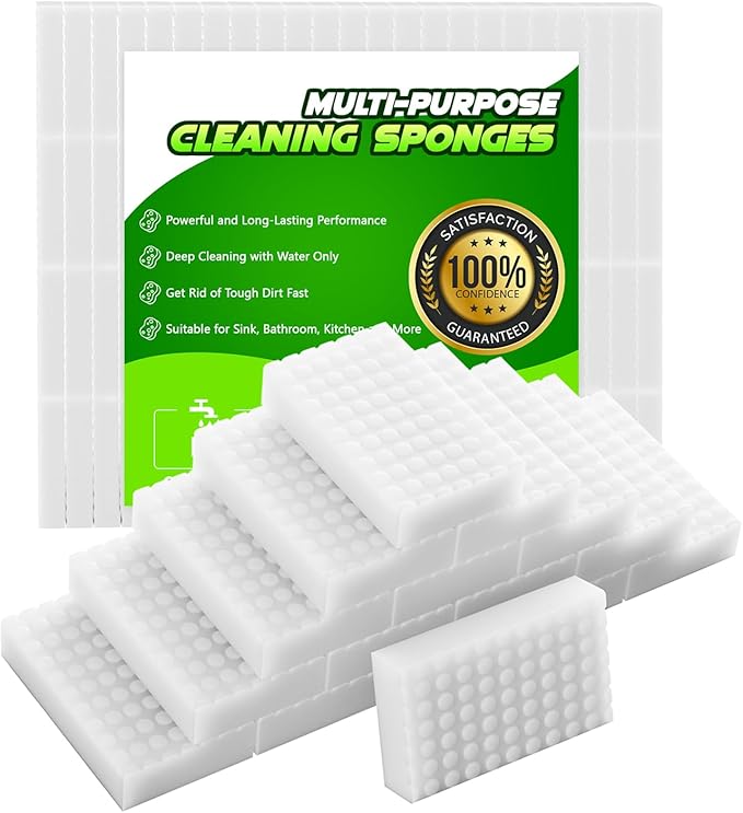 Sponge Eraser 50 Pack 2X Density and Long Lasting Melamine Sponges for Kitchen Bathroom Multi Surface Power Scrubber Foam Cleaning Pads - Bathtub Floor Baseboard Bathroom Wall Cleaner