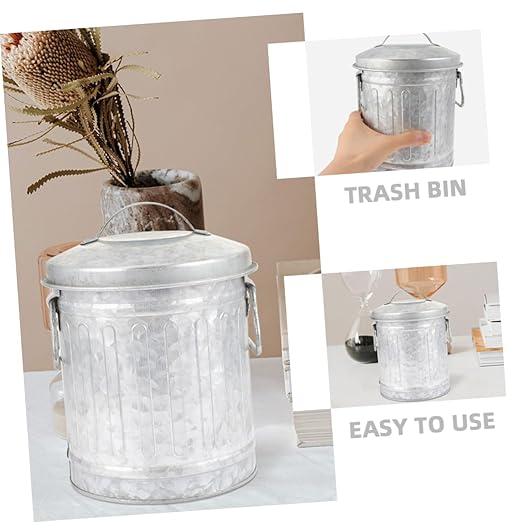 2Pcs Decorative Bucket Shaped Trash Bin Vintage Iron Wastebasket for Office and Home Creative Desktop Rubbish Can Removable Lid