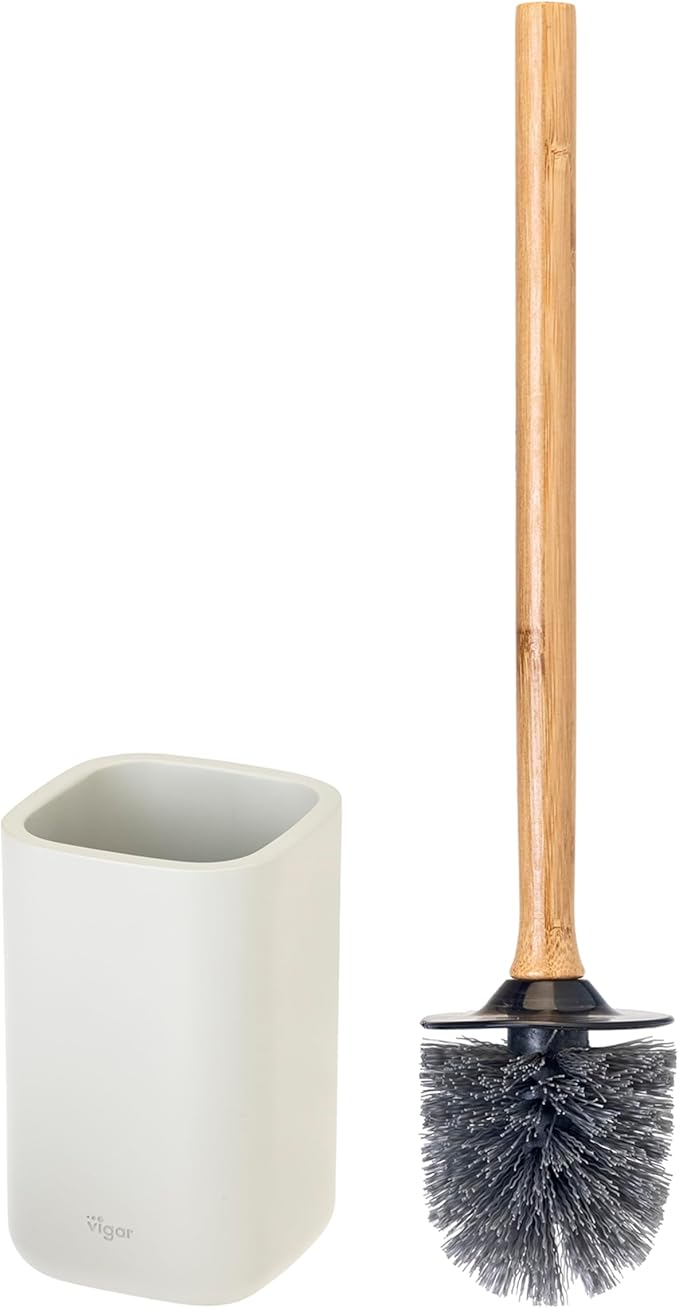Vigar Zense Toilet Brush and Holder Set Toilet Bowl Brush with Polyresin Stone Holder Bathroom Sets for Bathroom Decor and Accessories Light Gray