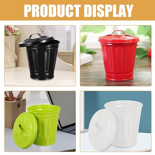 4pcs Cute Desktop Trash Can Lid Small Multi-Functional Wastebasket for Bedroom Kitchen Office Stylish Rubbish Bin for Home Decor Pen Container Plant Holder