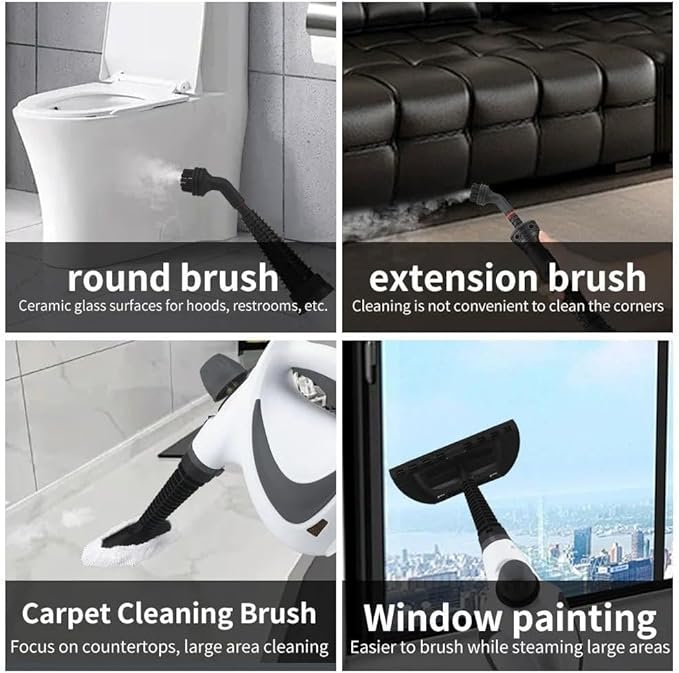 Handheld Pressurized Steam CleanerPower Washerwith 1 Set Accessories Multi-Purpose Steamer for Cleaning Car Furniture Floor Upholstery Grout and Tile (1 set+9 fabrics)