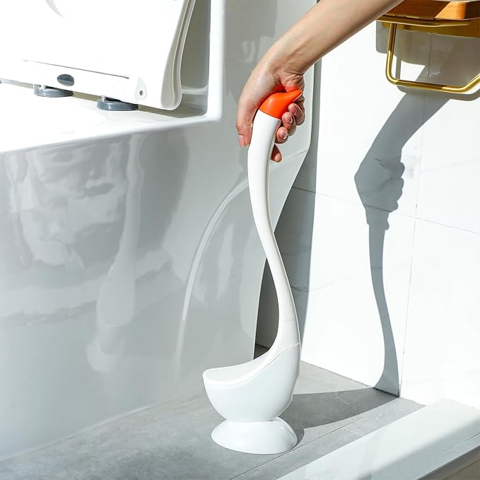 2 Sets Funny Swan Toilet Brush with Holder Bowl and Long Handle Set Ventilated Swan Toilet Bowl Brush and Holder Plastic Decorative Bathroom Accessories Decor for Bathtub Cleaning Scrubbing