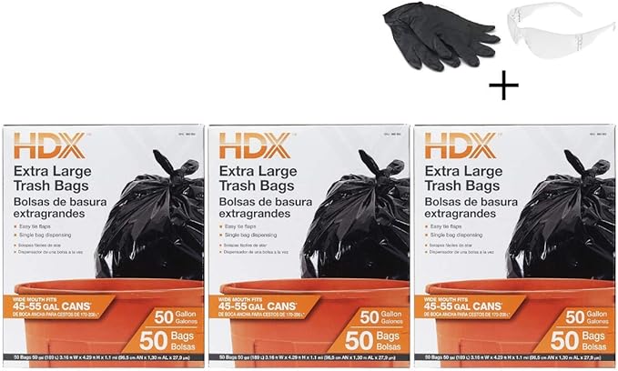 3 Pack 50 gal. Extra Large Clear Trash Bags (50-Count)