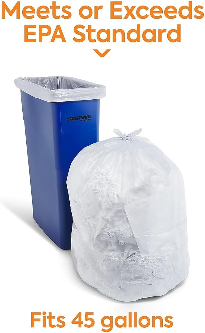 PROFESSIONAL Clear 40-45 Gallon Trash Bag 40-inch x 46-inch Low Density 0.8 mil 6 Rolls/Box 150 Bags/Box