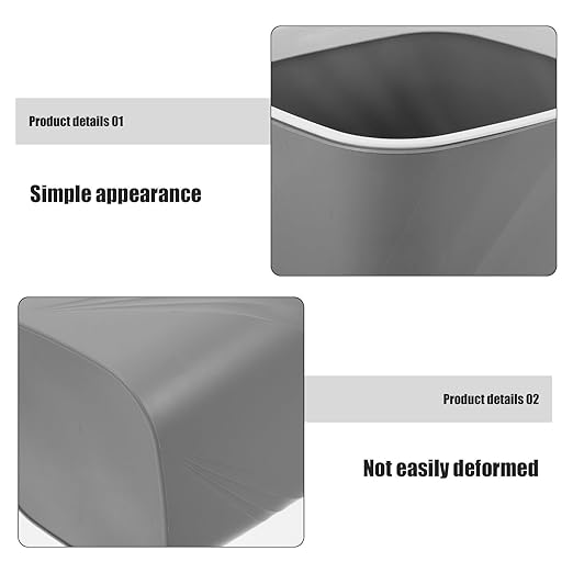 Unomor Small Trash Can Grey Plastic Wastebasket Without Lid Large Capacity Office Bathroom Bedroom Mini Garbage Bin for Home Kitchen Storage