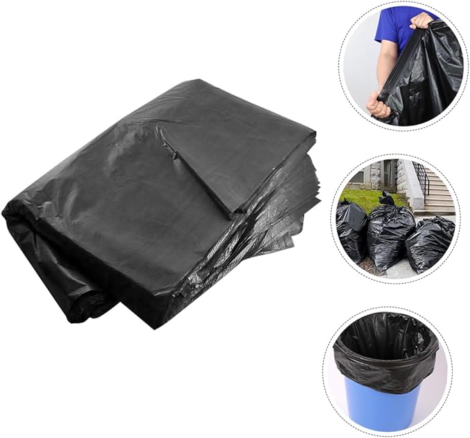 VILLCASE 50pcs Heavy Duty Contractor Trash Bags 80x100cm Large Black Garbage Liners for 100l Kitchen Outdoor Garden Commercial and Sanitary Use