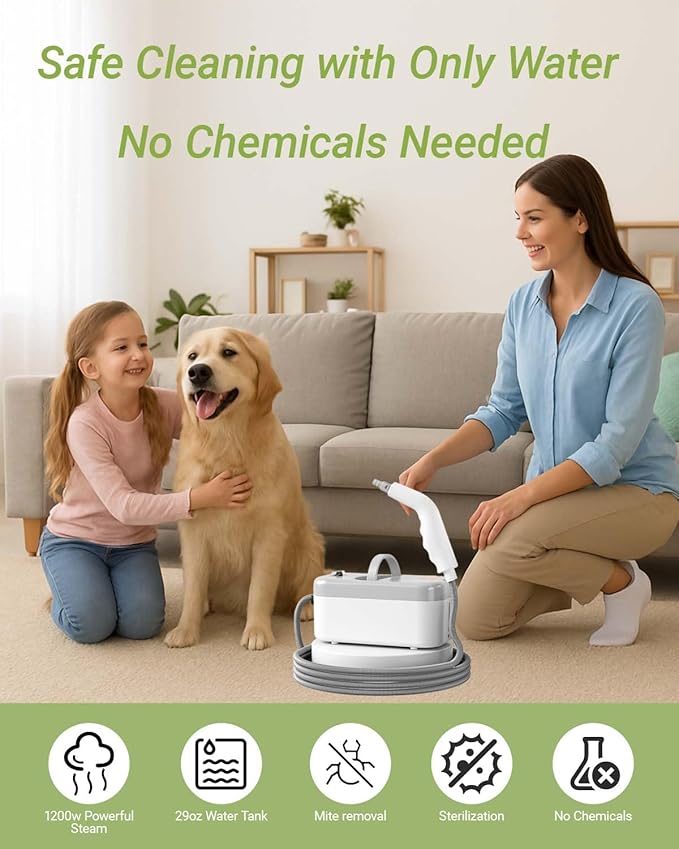 Handheld Steam Cleaner Portable High Pressure Steamer for Home Kitchen Bathroom Car Detailing Tile Floors Upholstery Cleaning 29oz Tank Includes 6 Accessories