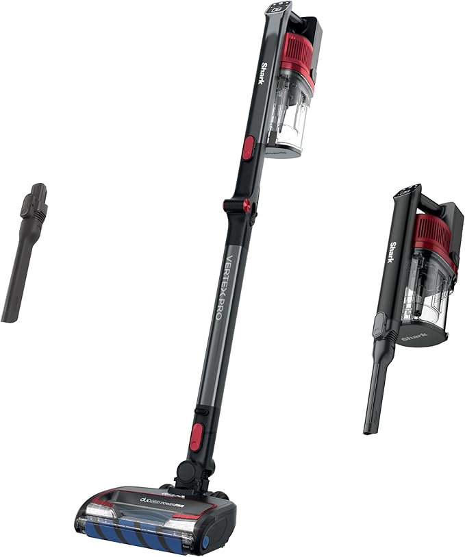 Shark Cordless Vertex Pro Lightweight Cordless Stick Vacuum with DuoClean PowerFins HEPA Fitler Anti-Allergen Complete Seal LED Headlights For Carpets &amp Hardfloors Red IZ662H