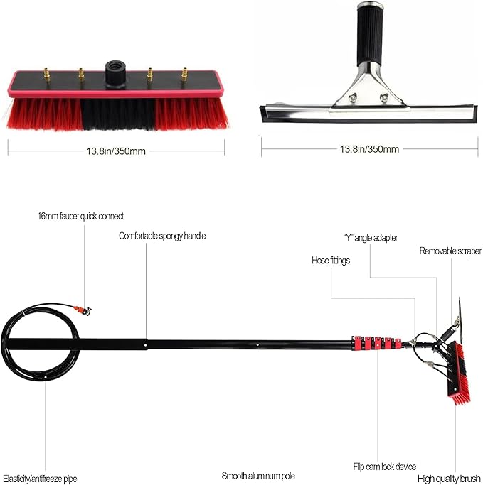 3.6-10.8 M Window Cleaning Pole Water Fed Pole Kit Telescopic Brush Extendable Window w/Squeegee Washer Roof Cleaner Glass Outdoor Solar Panel (6M)