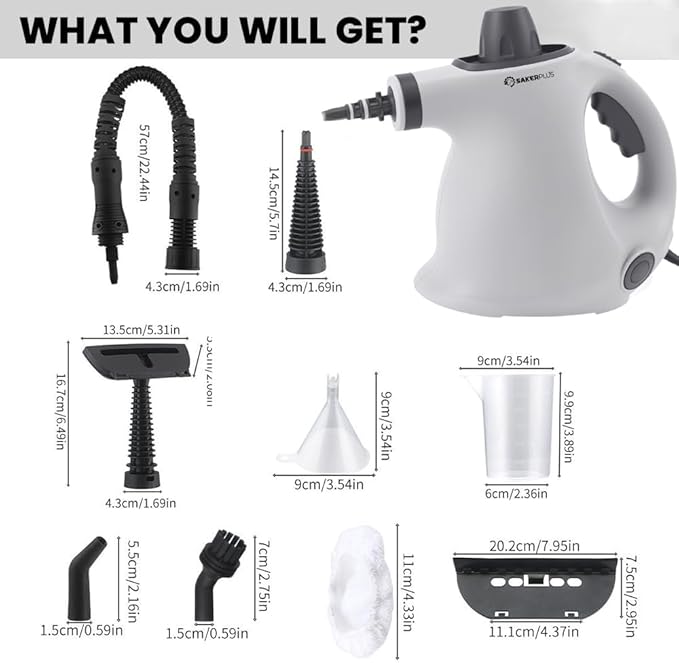 Handheld Steam Cleaner1050W Pressure Steamer for KitchenBathroon CleaningFast Heat-Up for Deep Cleaning of Tile GroutUpholsteryCar Interior (1 Set Steam Cleaner + 4 Fiber Cloths)