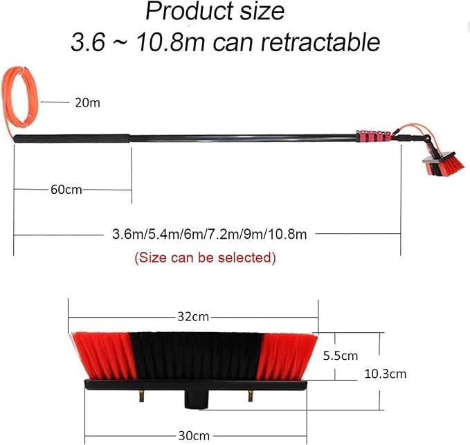 33FT Water Fed Pole Kit for Outdoor Window Cleaning Solar Panel Cleaning System Hose Spray Washer Glass Cleaner Brush for Roof &amp Photovoltaic Panels