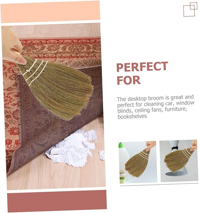 STOBAZA 5pcs Flexible Desk Dust Broom Short Handle Broom Natural Straw Kitchen Countertop Cleaning