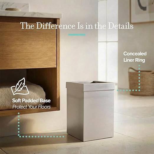 Gatco Small Bathroom Trash Can With Lid Square 3 Gallon Stainless Steel Wastebasket Under Sink Satin Nickel For Bathroom Bedroom Office (1914)