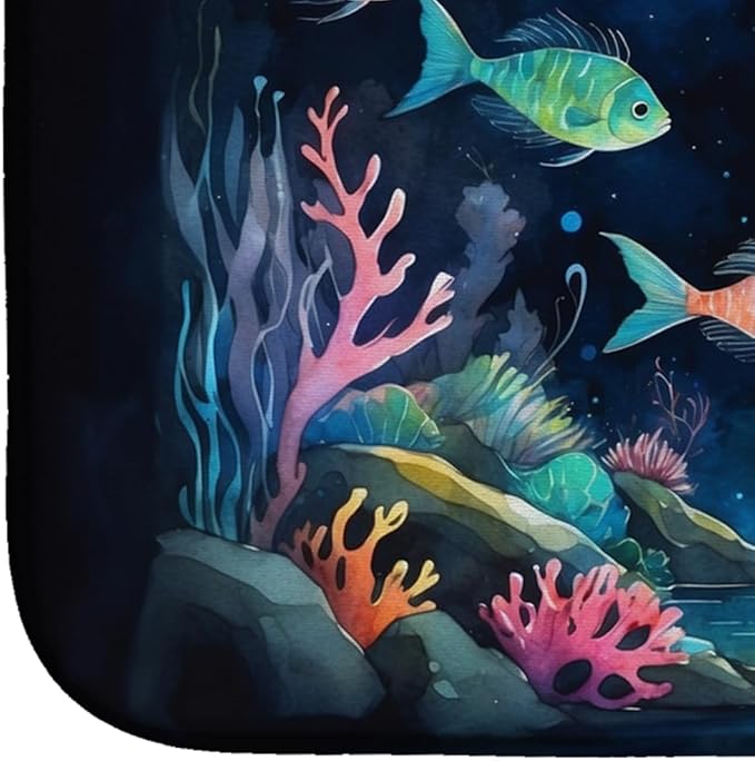 Caroline's Treasures Bioluminescent Fish Dish Drying Mat Absorbent Dish Drying Mat Pad for Kitchen Counter Dish Drainer Mat for Countertop 14 x 21 Multicolor