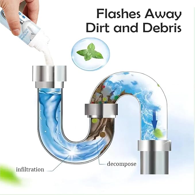 Multi-Purpose Drain Cleaner for Home Use - Kitchen &amp Toilet Pipe Unclogger Dissolves Grease Oil &amp Debris Without Damaging Pipes(2PCS)